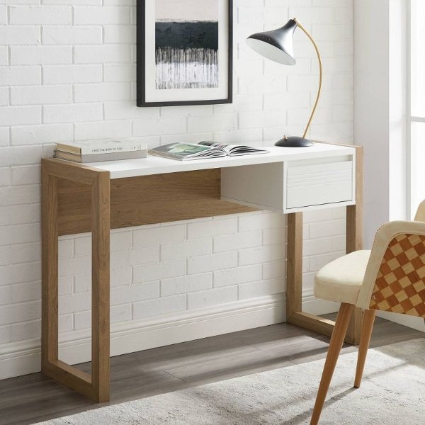 Claudine Chic Two-Tone Writing Desk with Grooved Drawer English Oak/Solid White - Saracina Home