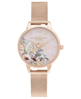 Women's Enchanted Garden Rose Gold-Tone Mesh Bracelet Watch 30mm
