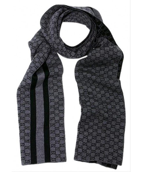 - Black/Grey GG Monogram Web Stripe Wool Scarf