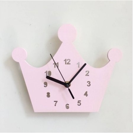 Pink DIY Crown Wall Mount Clock. Wood Material. Great for any kids' room, office, dorm, Product Size: Height: 7 x Width 9" x Depth 2"