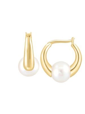 14K Goldplated Sterling Silver & 7.5MM Freshwater Pearl Earrings