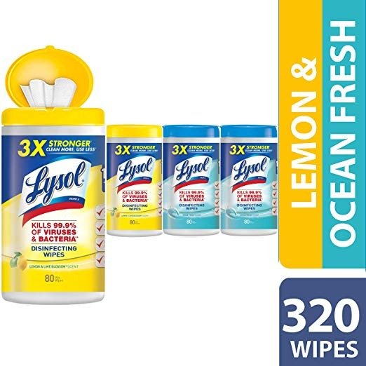 Disinfecting Wipes, Lemon & Ocean Breeze, 320ct (4x80ct)