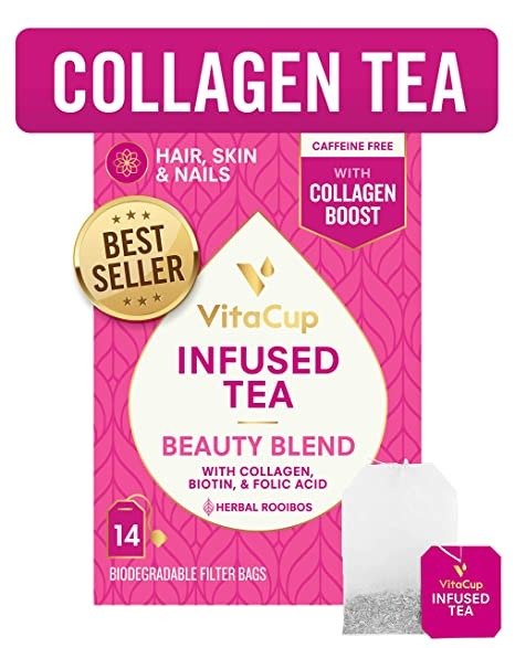 Beauty Blend Infused Tea 14 ct |Keto|Paleo| Jasmine Herbal Rooibos Caffeine Free Tea with Collagen Types I & III, Biotin (B7) & Methylfolate (B9) Helps Support Healthy Hair, Skin & Nails
