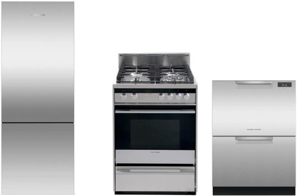 FPRERADW28 3 Piece Kitchen Appliances Package with Bottom Freezer Refrigerator, Gas Range and Dishwasher in Stainless Steel