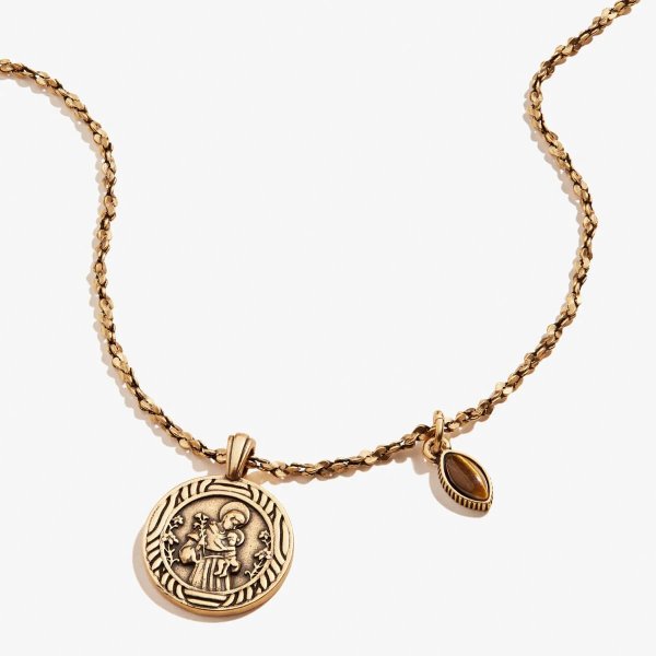 Saint Anthony and Tiger's Eye Gemstone Duo Charm Adjustable Necklace RAFAELIAN GOLD