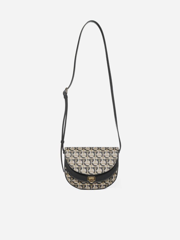 Gancini fabric and leather shoulder bag