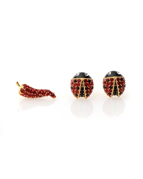 Lisabel Gold Tone Dark Multi Colored Crystal Ladybug Earrings 5498791