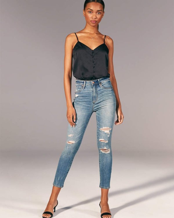 Women's Ripped High Rise Super Skinny Ankle Jeans | Women's Clearance | Abercrombie.com