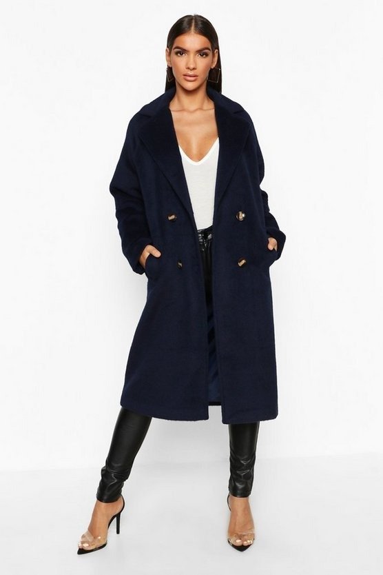 Brushed Double Breasted Wool Look Coat