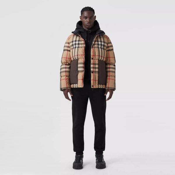 Check Recycled Polyester Puffer Jacket