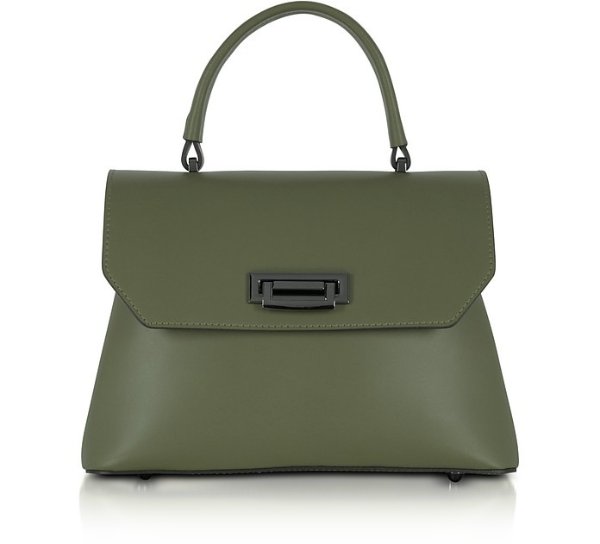 Lutece Small Military Green Leather Top Handle Satchel Bag
