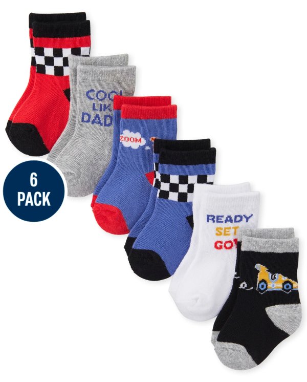 Baby Boys Race Car Midi Socks 6-Pack