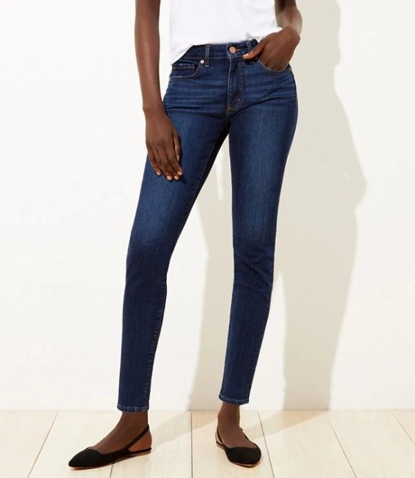 Curvy Slim Pocket Skinny Jeans in Vivid Dark Indigo Wash | LOFT