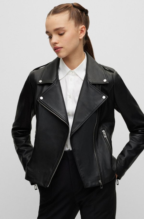 Regular-fit jacket in oiled leather