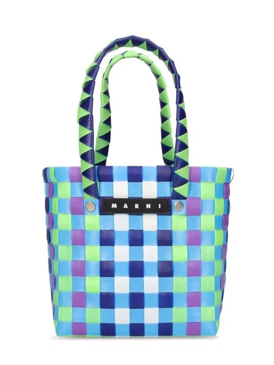 Color block woven basket bag w/ logo