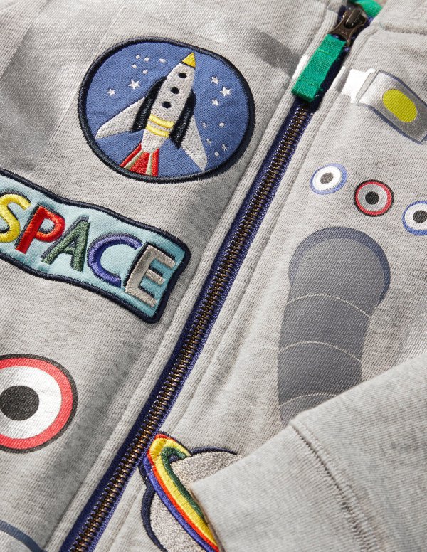Shaggy-lined Applique Hoodie - Grey Marl Astronaut | Boden US