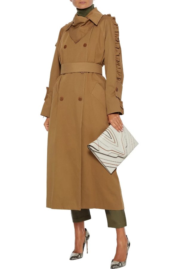 Barccara ruffle-trimmed cotton-twill trench coat