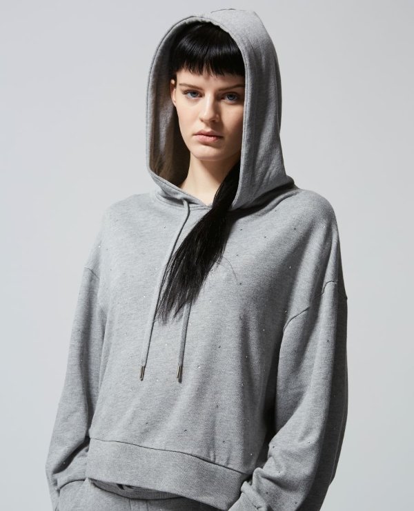 Gray hoodie with rhinestones all over