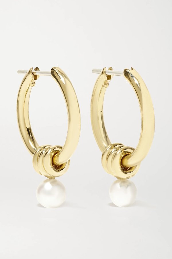 Ara 18-karat gold pearl hoop earrings