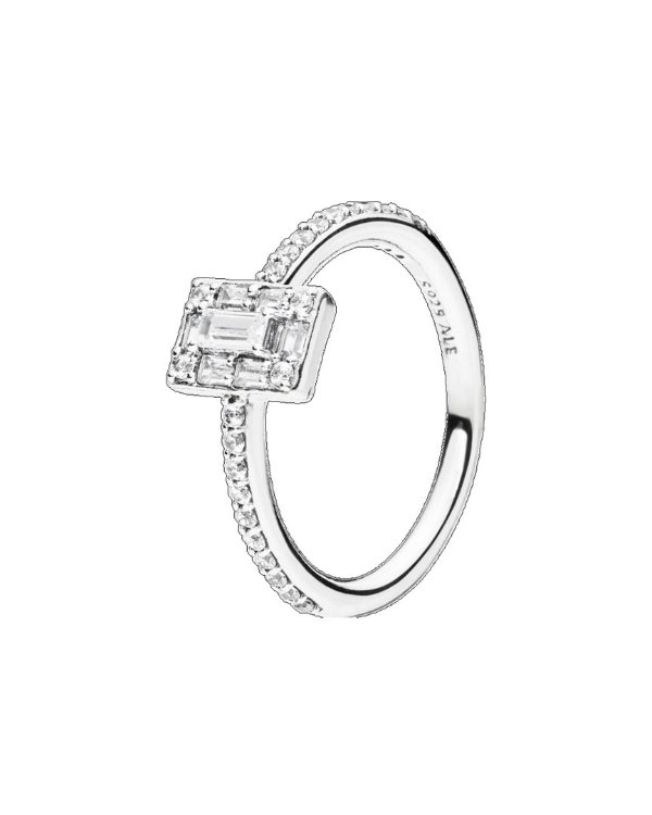 Jewelry Silver CZ Sparkling Square Halo Ring