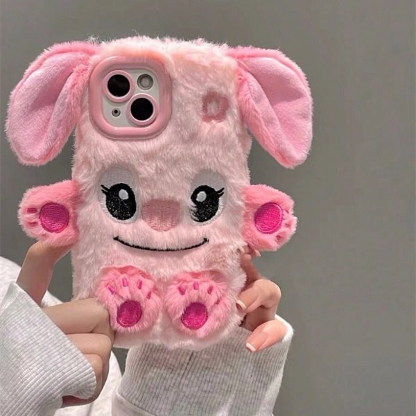 Funny Cartoon 3d Lovely Pink Bunny Ears Plush Phone Case (Compatible With Iphone14 Pro Max/13/12/11/15pro), Anti-Drop, Couple & Winter Models Kawaii