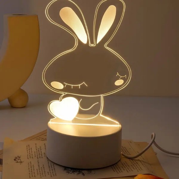 1pc Cute Rabbit 3d Night Light With Switch, Energy-saving Mini Nightlight For Bedroom Dorm Decor - Tools & Home Improvement - Temu