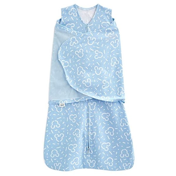 Disney 100% Cotton Sleepsack Swaddle, 3-Way Adjustable Wearable Blanket, TOG 1.5, Confetti Mickey Blue, Newborn, 0-3 Months