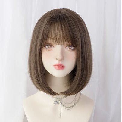 Natural Short Straight Synthetic Wig With Bangs