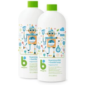 Babyganics 婴儿专用餐具奶瓶泡沫清洁剂, 32盎司x2瓶