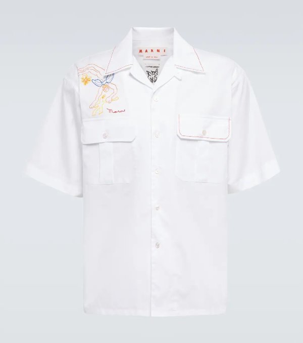 Embroidered cotton bowling shirt
