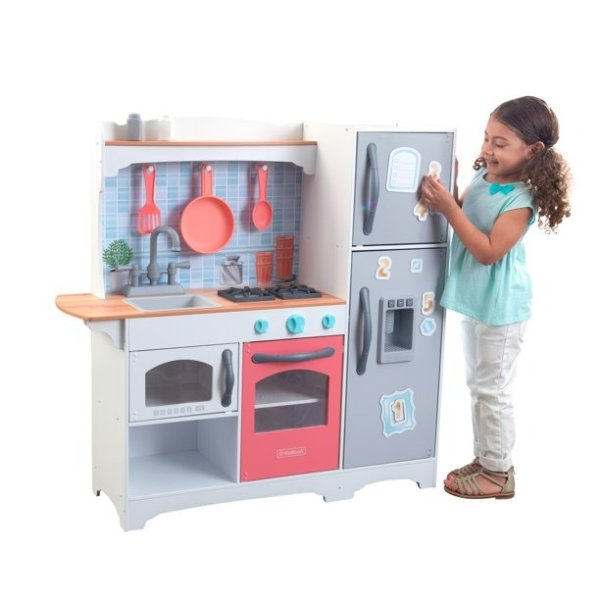 KidKraft 马赛克 儿童小厨房玩具，“冰箱”门带磁吸