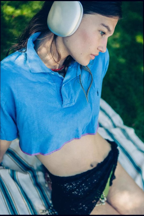 Recycled Contrast Stitch Cropped Polo Shirt