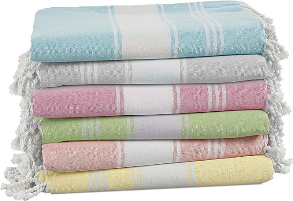 LANE LINEN Turkish Towels Set of 6, 100% Cotton Beach Towels Oversized, Pre-Washed Pool Towel, Extra Large Beach Towel, Sandproof Beach Towel, Absorbent Travel Towel,39"x71" - Multi Colors