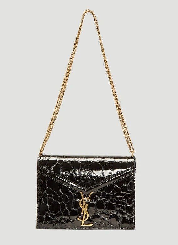 Cassandra Slider Chain Turtle-Embossed Leather Bag in Black