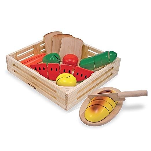 Cutting Food - Play Food Set With 25+ Hand-Painted Wooden Pieces, Knife, and Cutting Board