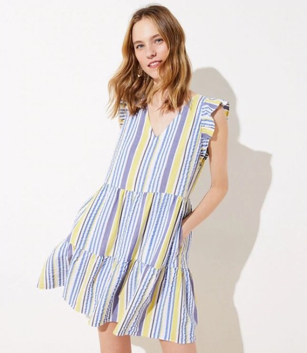 Petite Striped Flutter Dress | LOFT