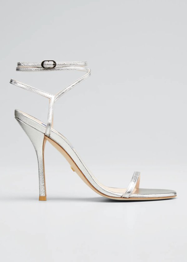 Merinda Metallic Leather Ankle-Wrap Sandals