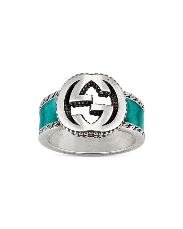 Sterling Silver & Enamel Interlocking G Ring