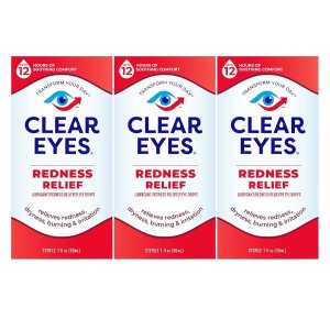 Clear Eyes Redness Eye Relief Eye Drops, 1.0 Fl Oz, Pack of 3