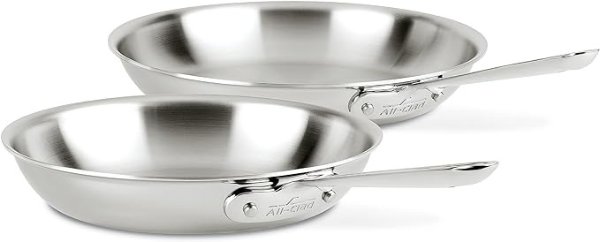 D3 Stainless Steel Frying Pan Set, 10 & 12 Inch, Silver
