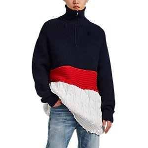 Mixed-Stitch Wool-Cotton Oversized Sweater