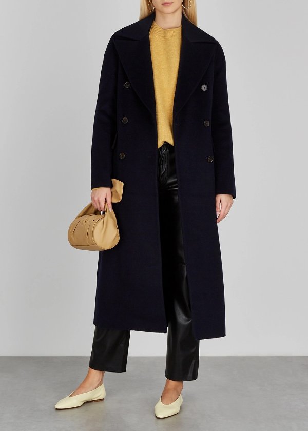 Lana navy double-breasted wool-blend coat
