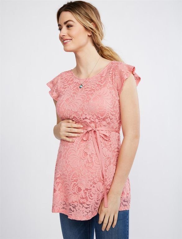 Gender Reveal Lace Peplum Maternity Top