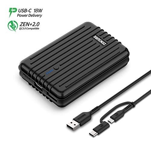 A3PD Portable Charger 10000mAh, (Durable) (PD & QC 3.0) Zendure USB-C Portable Power Bank with Dual USB Output (3A), Compact External Battery Charger for iPhone, iPad, Nintendo Switch, Samsung - Black