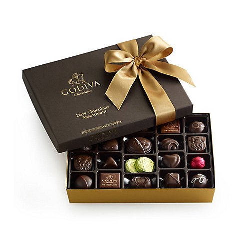 Dark Chocolate Gift Box - Gold Ribbon - 27 pc. | GODIVA