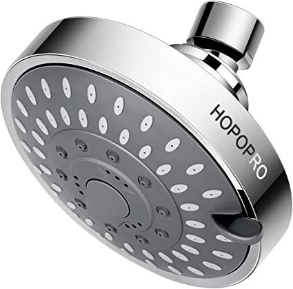 High Pressure Shower Head 5 Settings Fixed Showerhead 4.1 Inch High Flow Bathroom Showerhead with Adjustable Brass Ball Joint for Luxury Shower Experience Even at Low Water Pressure