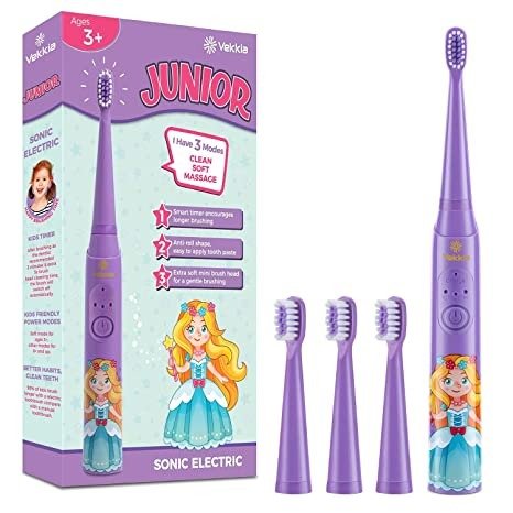 Princess Kids Electric Toothbrush, 2 Minutes Timer for Age 3+, 4 Brush Heads, (Rechargeable)
