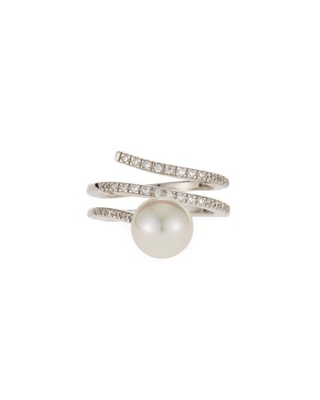 Cubic Zirconia & Pearl Spiral Ring