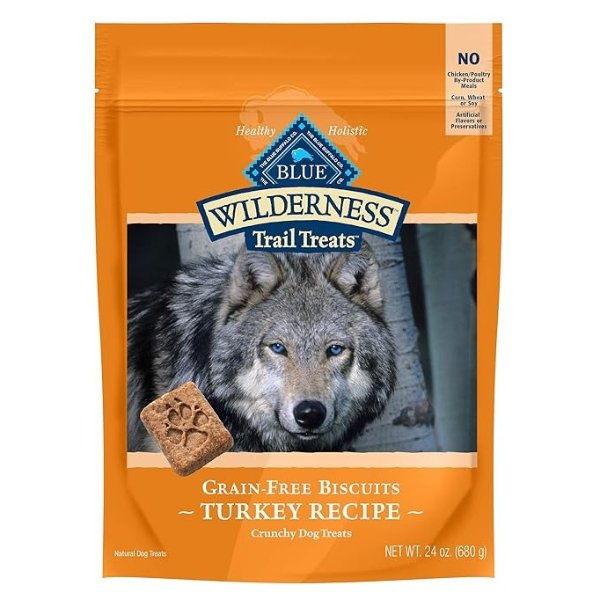 Wilderness Trail Treats High Protein Grain Free Crunchy Dog Treats Biscuits, Turkey Recipe 24-oz Bag