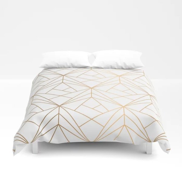 Geometric Gold Pattern With White Shimmer Duvet Cover by victorys